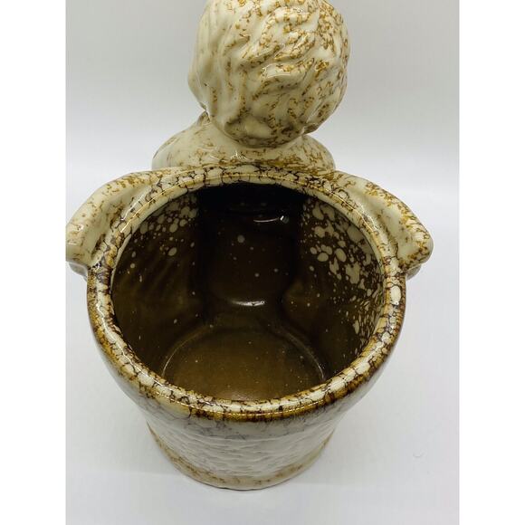 Dimpled Stone Angel Planter With Harp And Wings Extended Around Flower Pot - Picture 5 of 11